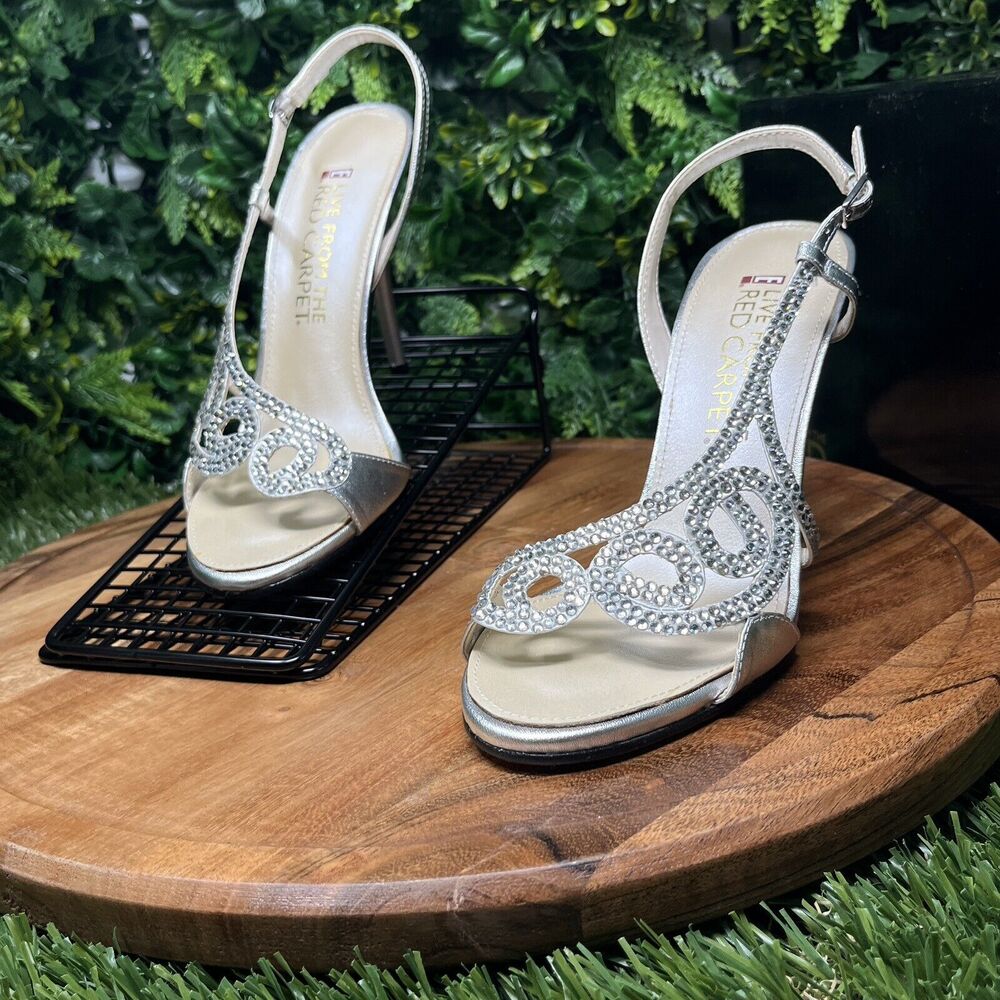 E! Live‎ From The Red Carpet Heels Women’s 8.5 Silver Dress Bridal Sandals 1662 - Picture 4 of 16